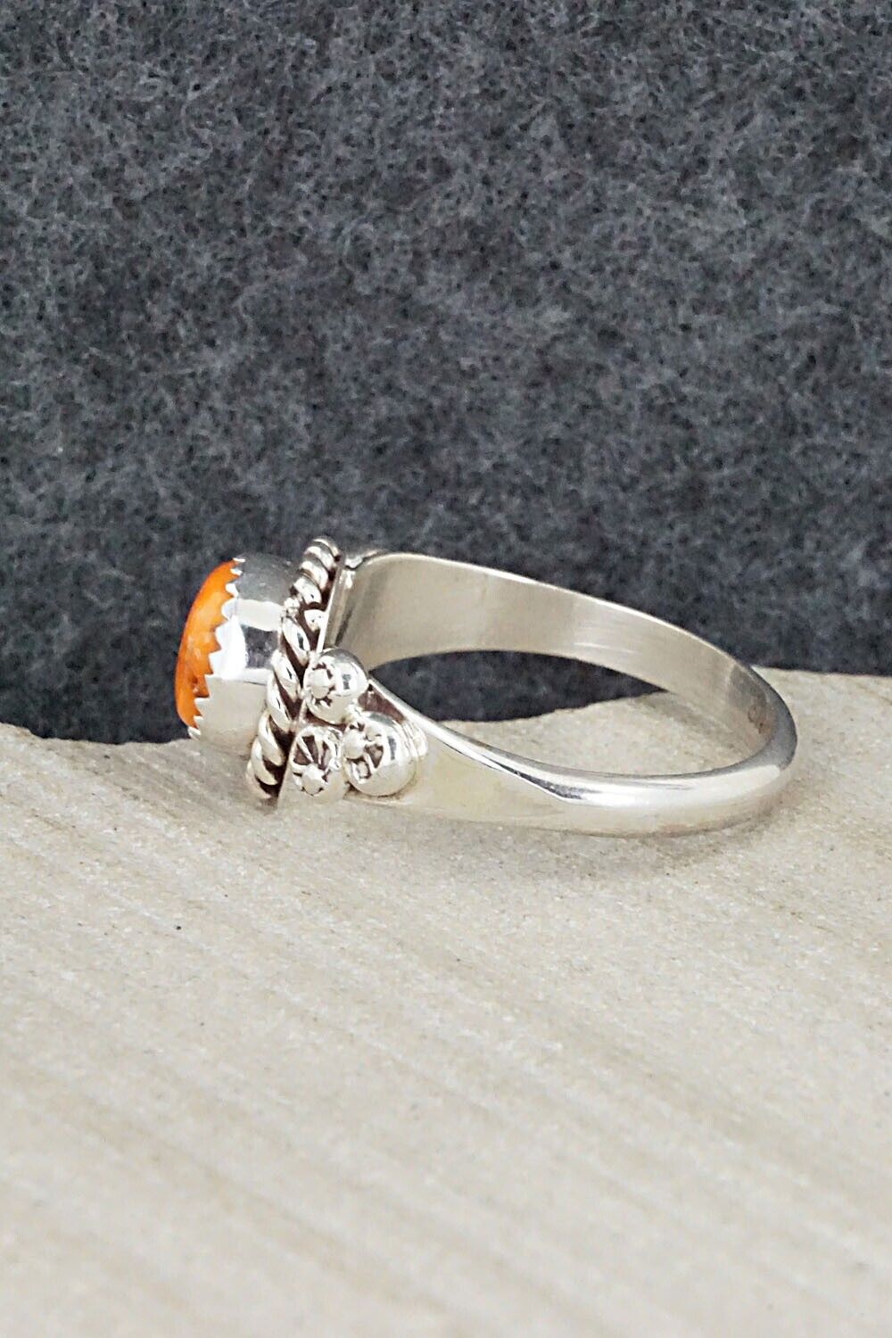 Spiny Oyster & Sterling Silver Ring - Freda Martinez - Size 9.75