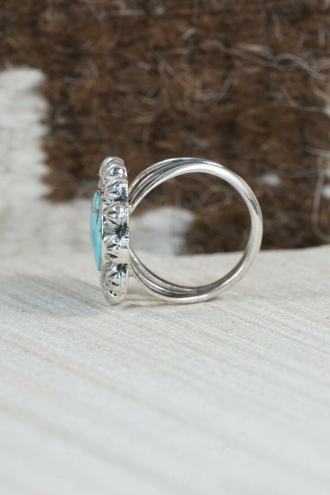 Navajo Turquoise and Sterling Silver Ring - Freida Martinez - Size 7.25