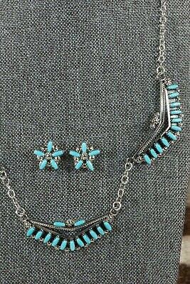 Zuni Turquoise & Sterling Silver Necklace & Earrings Set - Veronica Martza - High Lonesome Trading