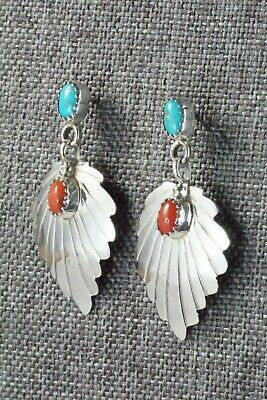Turquoise, Coral & Sterling Silver Earrings - Genevieve Frank - High Lonesome Trading