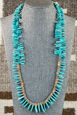 Turquoise, Spiny Oyster & Sterling Silver Necklace - Native American