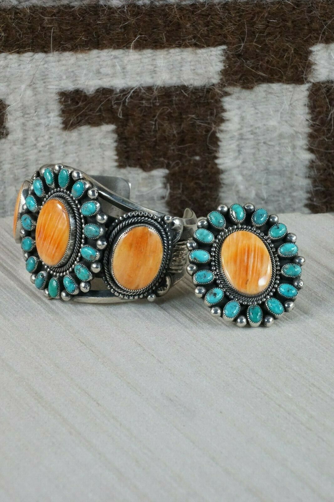 Navajo Spiny Oyster & Sterling Silver Bracelet and Ring - Myron Etsitty - High Lonesome Trading