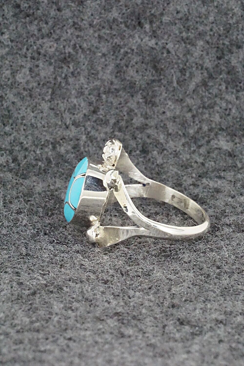 Turquoise & Sterling Silver Inlay Ring - Amielda Peynetsa - Size 5.5
