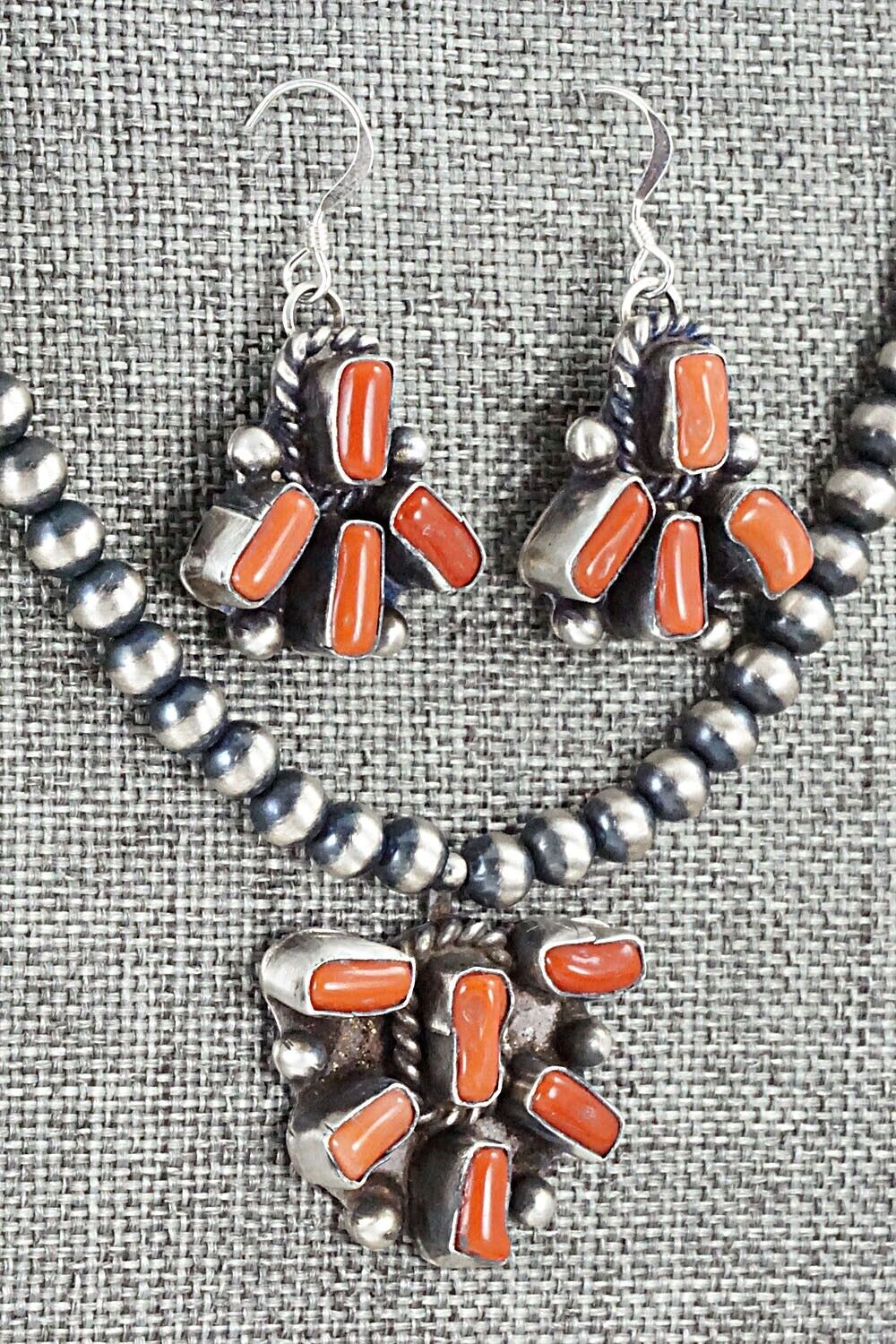 Coral & Sterling Silver Necklace and Earrings Set - Wilson Dawes