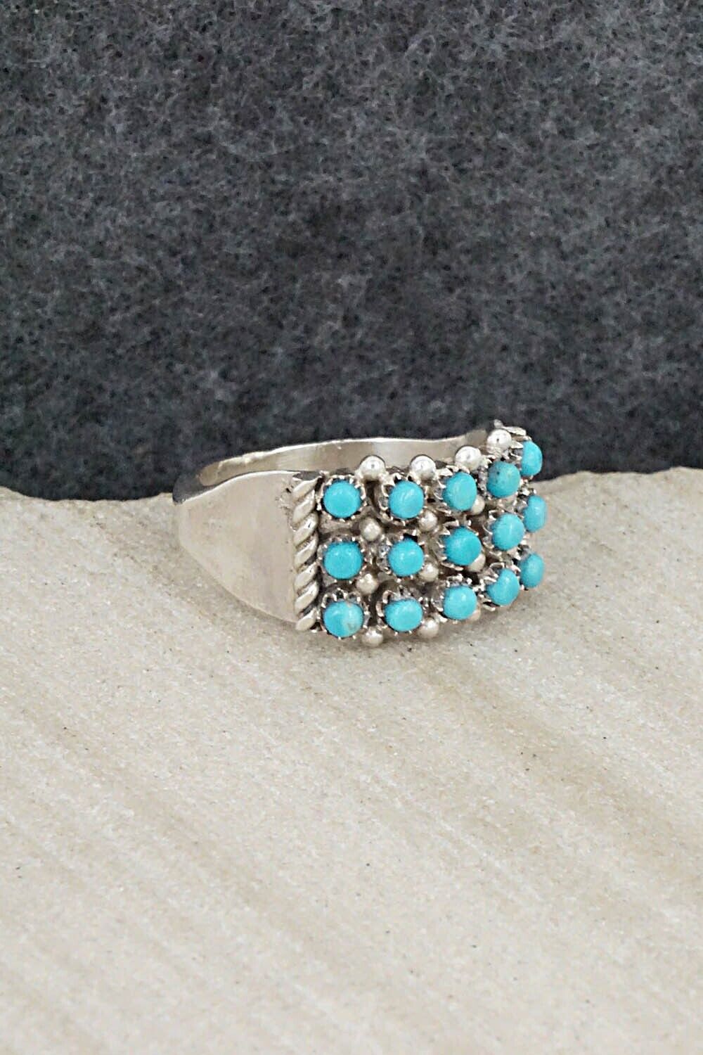Turquoise & Sterling Silver Ring - April Haloo - Size 6.75