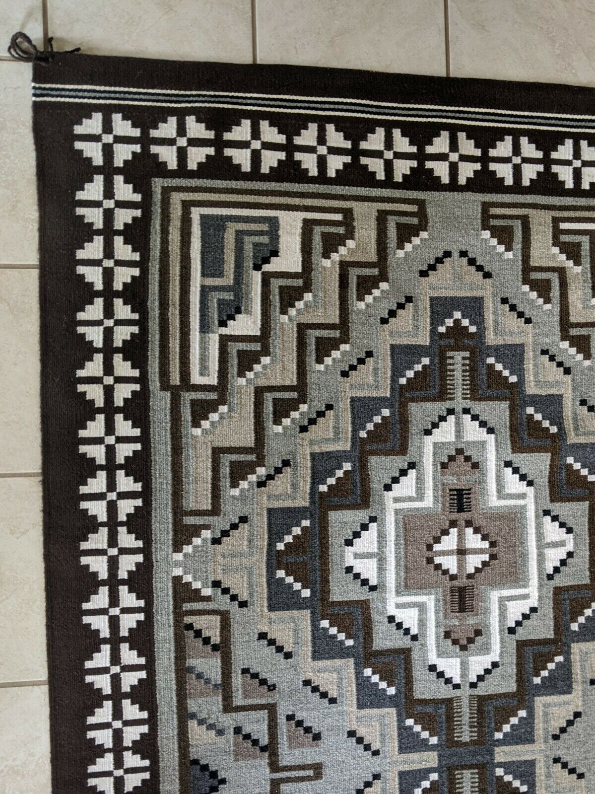Navajo Two Grey Hills Handwoven Rug - 7ft x 4ft - Mary Yazzie