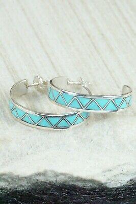 Turquoise & Sterling Silver Hoop Earrings - Tina Haloo - High Lonesome Trading