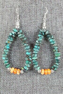 Navajo Turquoise, Spiny Oyster & Sterling Silver Earrings - Native American