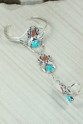 Turquoise & Coral Bracelet and Ring - Harry B. Yazzie
