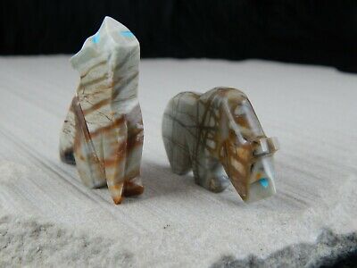 Coyote and Bear Zuni Fetish Carving - Kenric Laiwakete - High Lonesome Trading