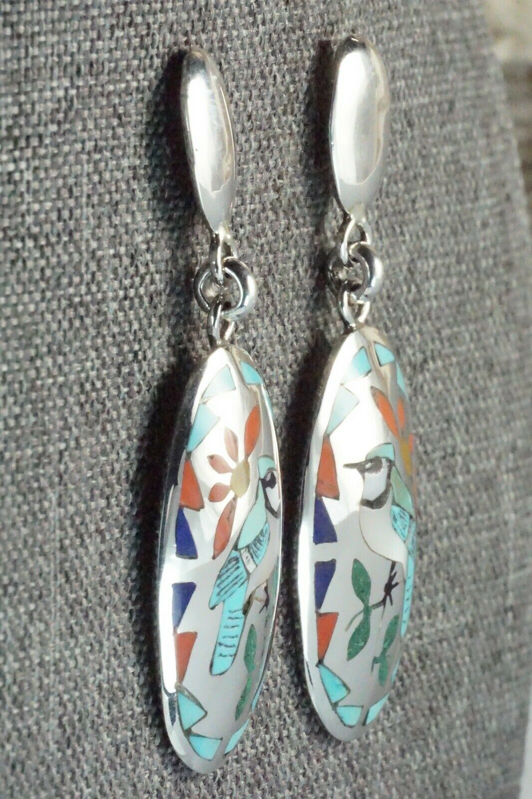 Inlay Turquoise Bluebird & Sterling Silver Earrings - Quintin Quam