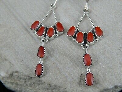 Zuni Coral & Sterling Silver Earrings - Claudine Penketewa - High Lonesome Trading