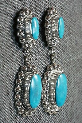 Navajo Turquoise and Sterling Silver Earrings - Loretta Delgarito - High Lonesome Trading