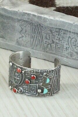 Turquoise, Coral and Sterling Silver Bracelet - Stuart Billie