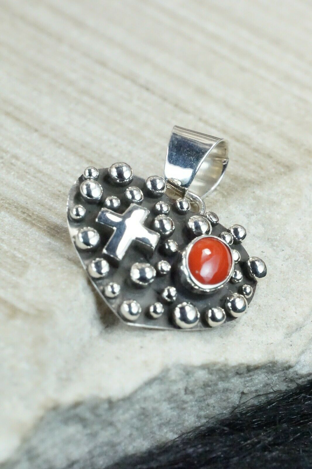 Coral & Sterling Silver Pendant - Raymond Coriz