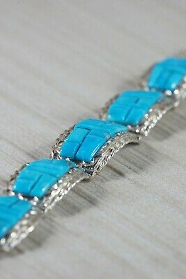 Zuni Turquoise & Sterling Silver Link Bracelet - Bevis Tsadiasi - High Lonesome Trading
