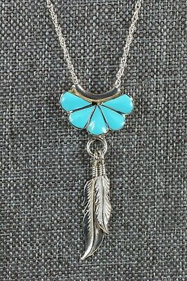 Zuni Turquoise Pendant & Sterling Silver Necklace - Floria Shetima