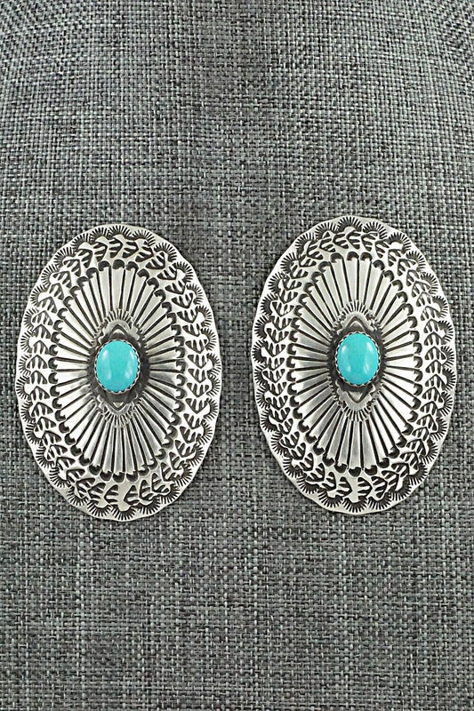 Turquoise & Sterling Silver Earrings - Leander Tahe