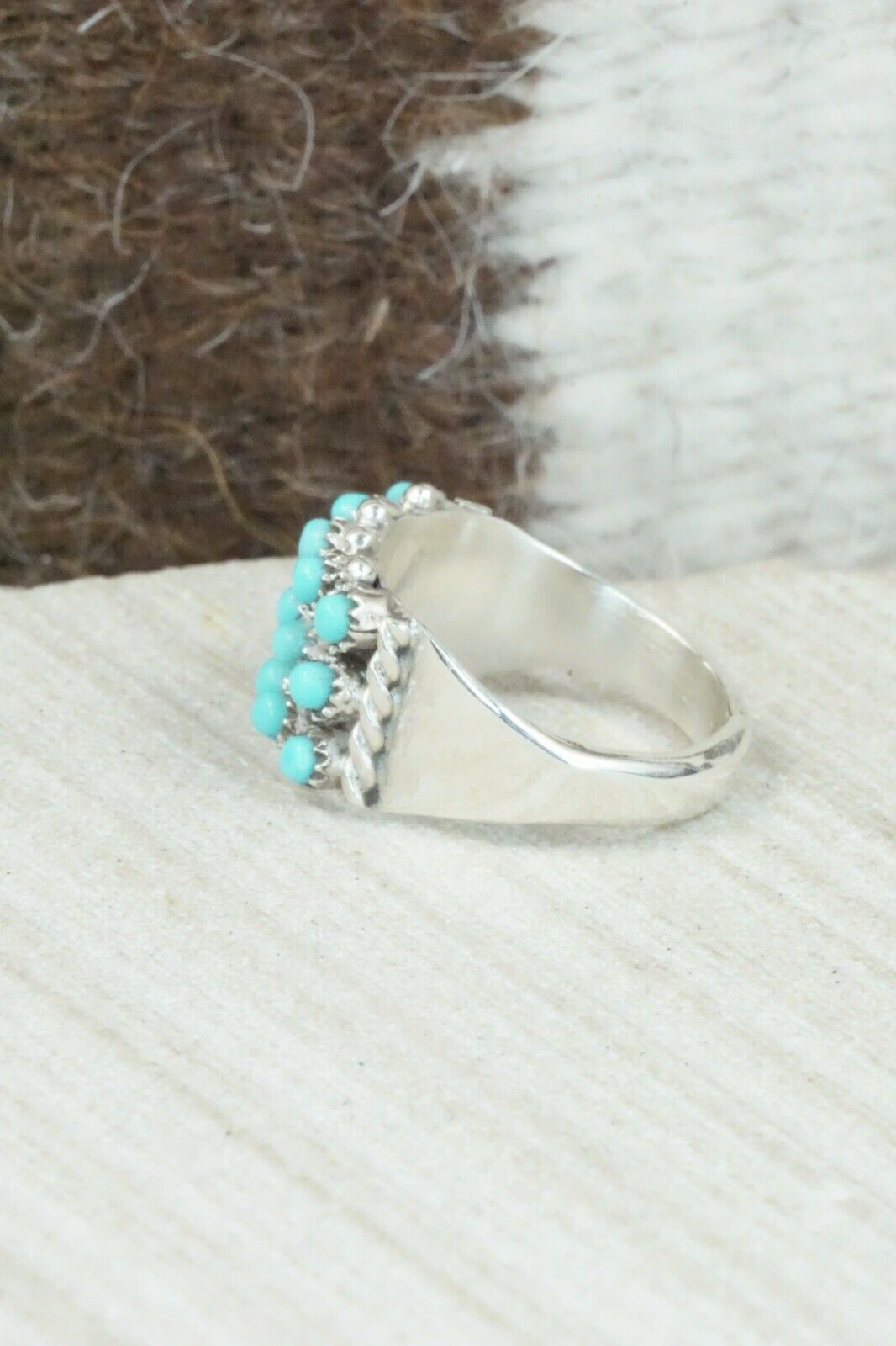 Turquoise & Sterling Silver Ring - April Haloo - Size 5.75