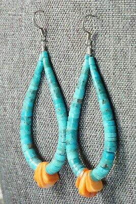 Turquoise, Spiny Oyster & Sterling Silver Earrings - Lupe Lovato