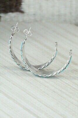 Turquoise & Sterling Silver Hoop Earrings - Malcom Chavez - High Lonesome Trading