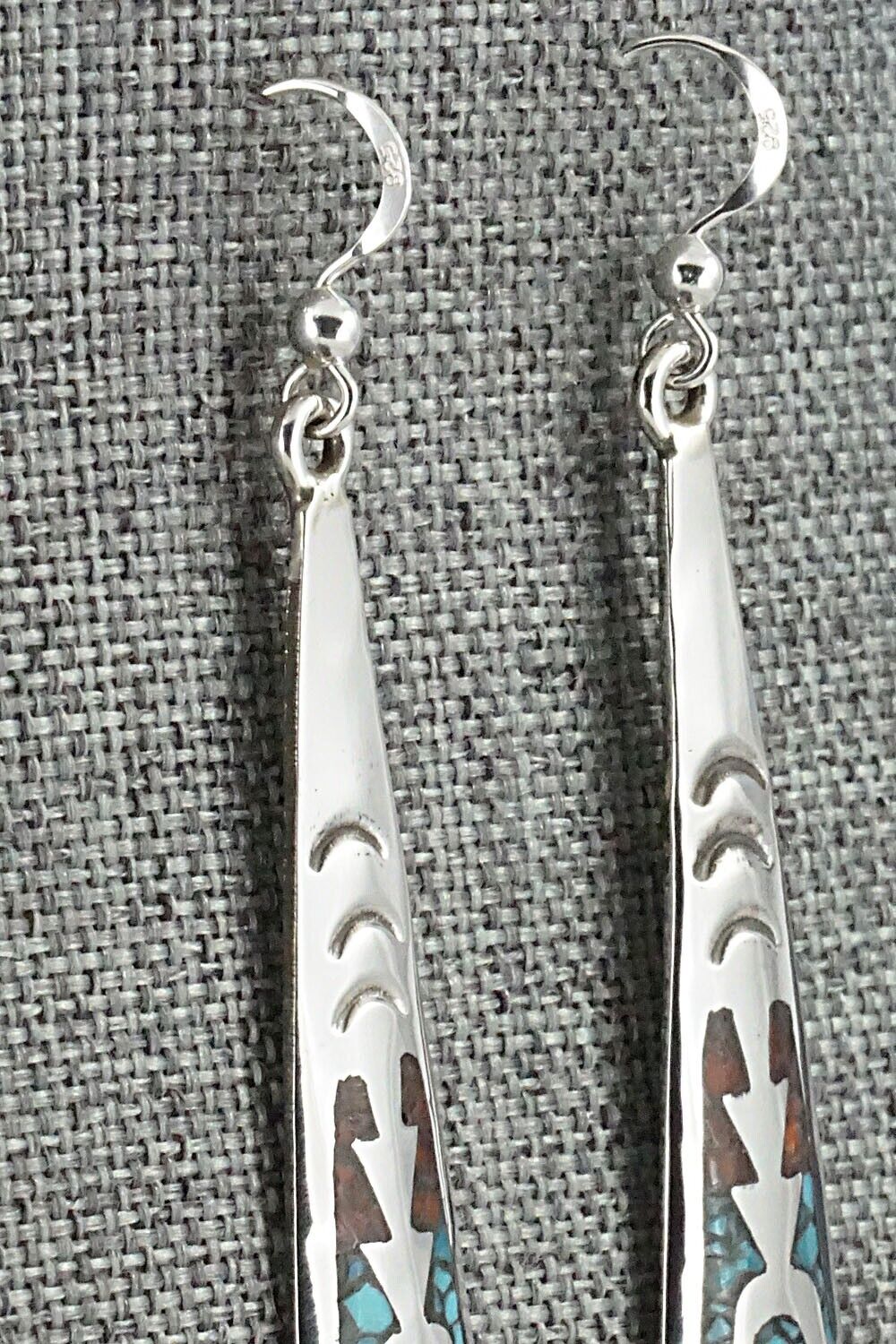 Turquoise, Coral & Sterling Silver Earrings - Jolene Yazzie