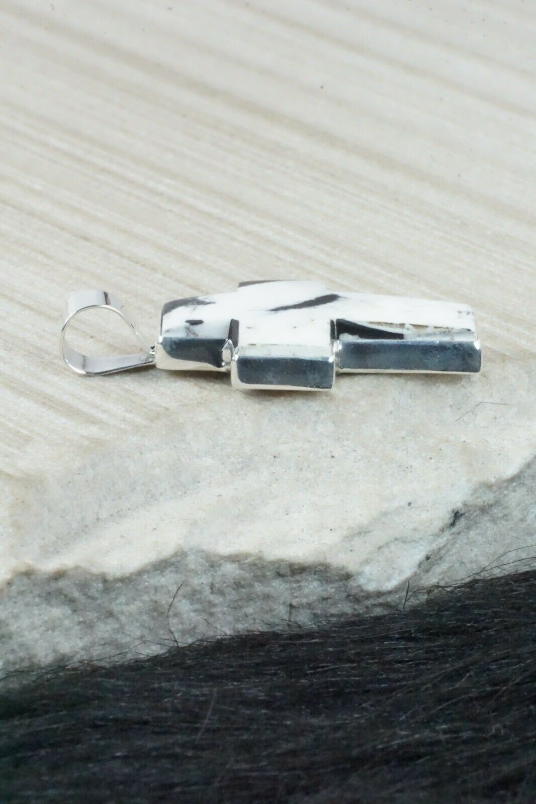 White Buffalo & Sterling Silver Cross Pendant - Diane Wylie