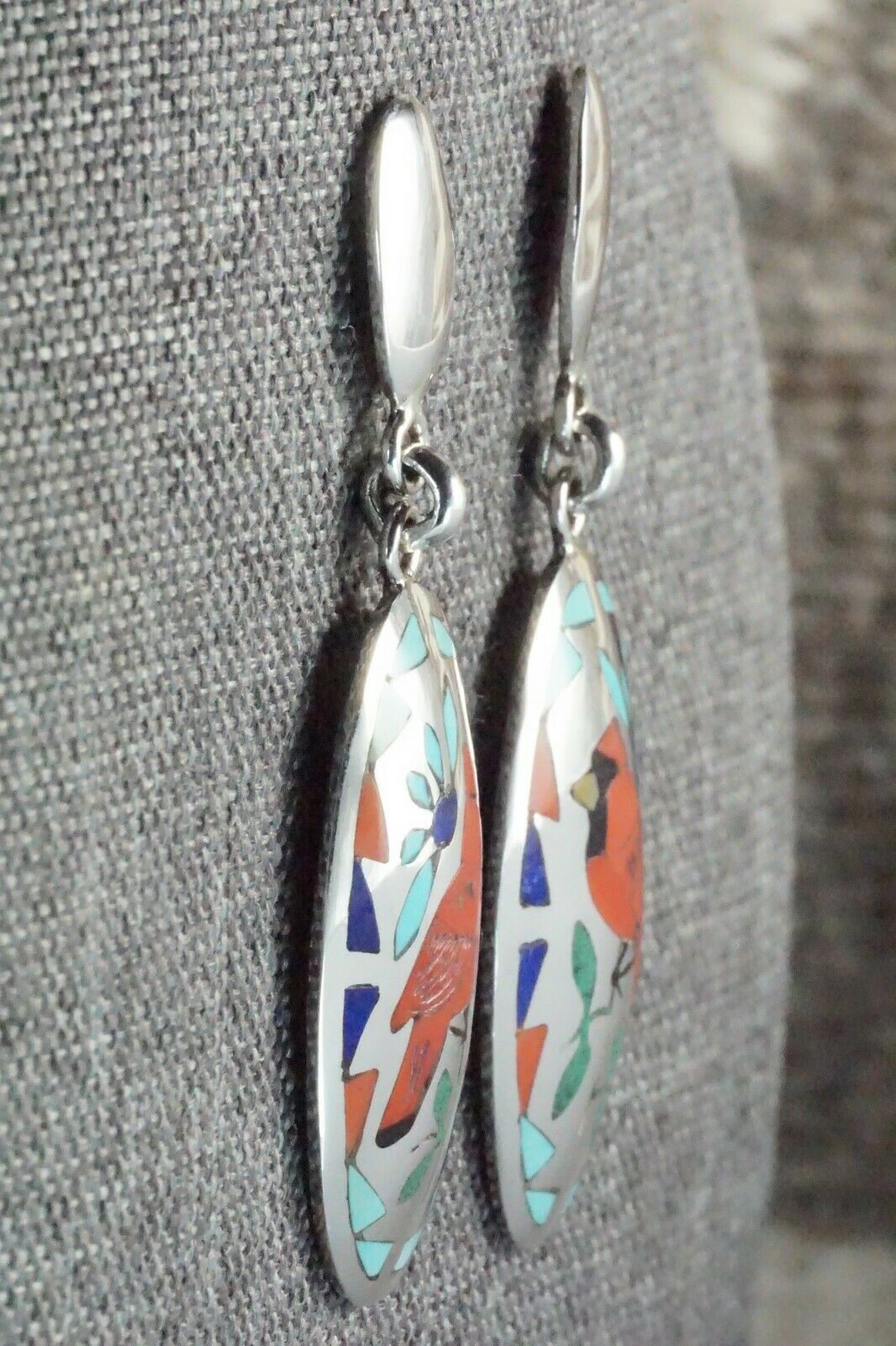 Inlay Coral & Sterling Silver Earrings - Quintin Quam