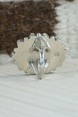 Zuni Inlay Turquoise, Coral and Sterling Silver Ring - Leslie Lamy - Size 6.5