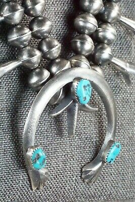 Turquoise & Sterling Silver Squash Blossom and Earrings - Gilbert Martin