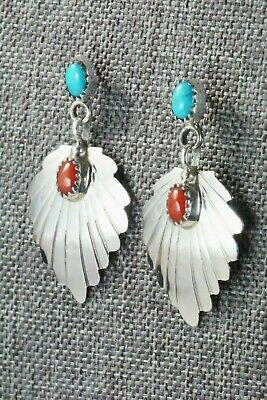 Turquoise, Coral & Sterling Silver Earrings - Genevieve Frank - High Lonesome Trading