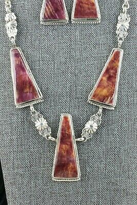 Spiny Oyster & Sterling Silver Necklace and Earrings Set -Annie Spencer - Navajo - High Lonesome Trading