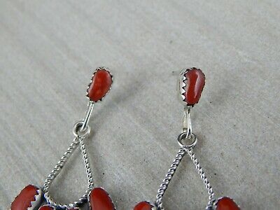 Zuni Coral & Sterling Silver Earrings - Claudine Penketewa - High Lonesome Trading