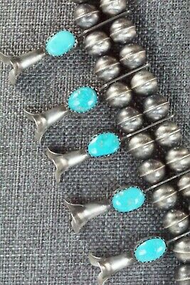 Turquoise & Sterling Silver Squash Blossom and Earrings - Leon Kirlie