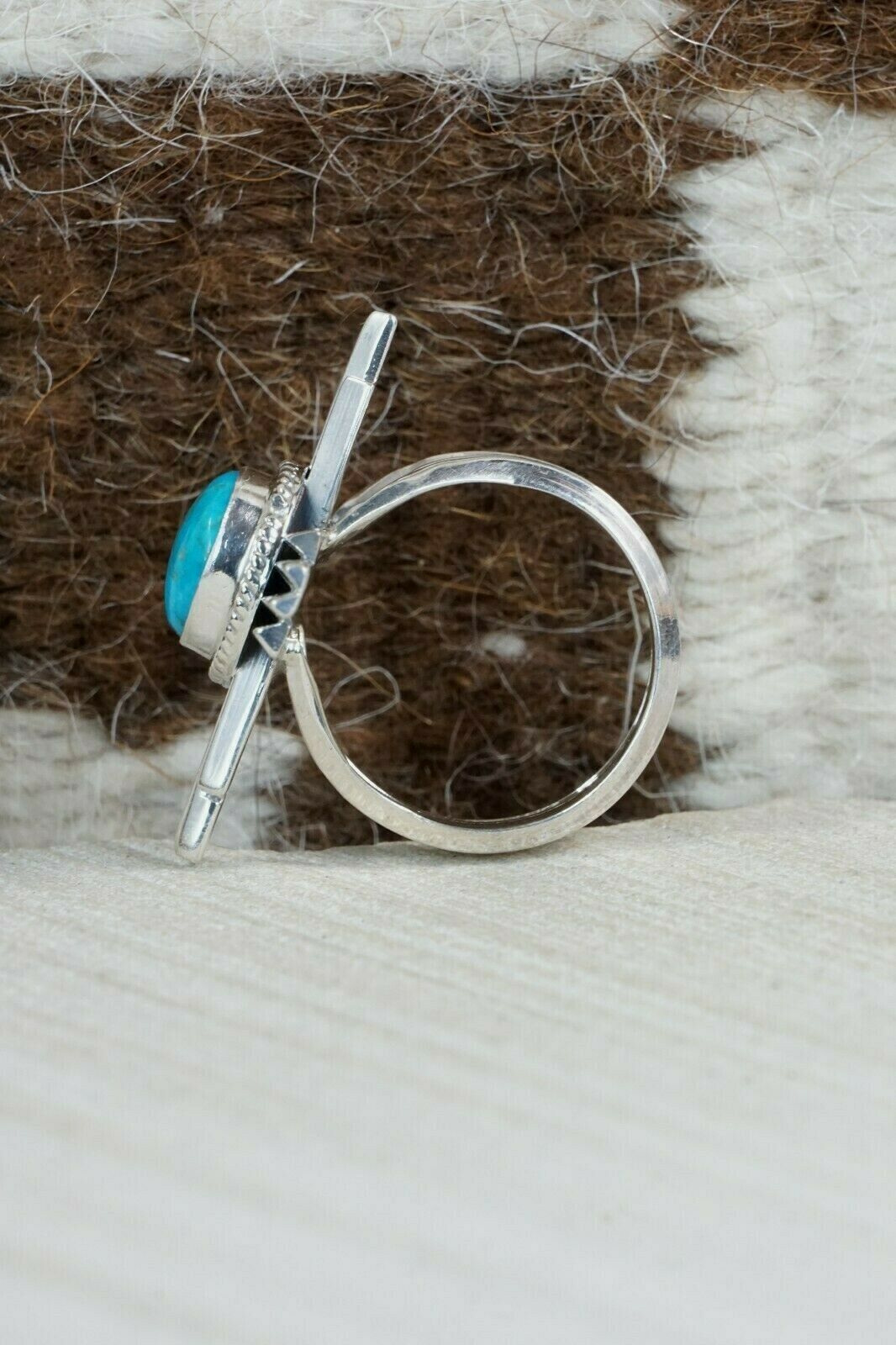 Navajo Turquoise and Sterling Silver Ring - Bobby Platero - Size 7.5