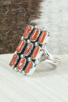 Coral & Sterling Silver Ring - Priscilla Reeder - Size 8.5