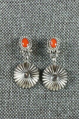 Navajo Coral & Sterling Silver Earrings - Adelarae Yazzie - High Lonesome Trading