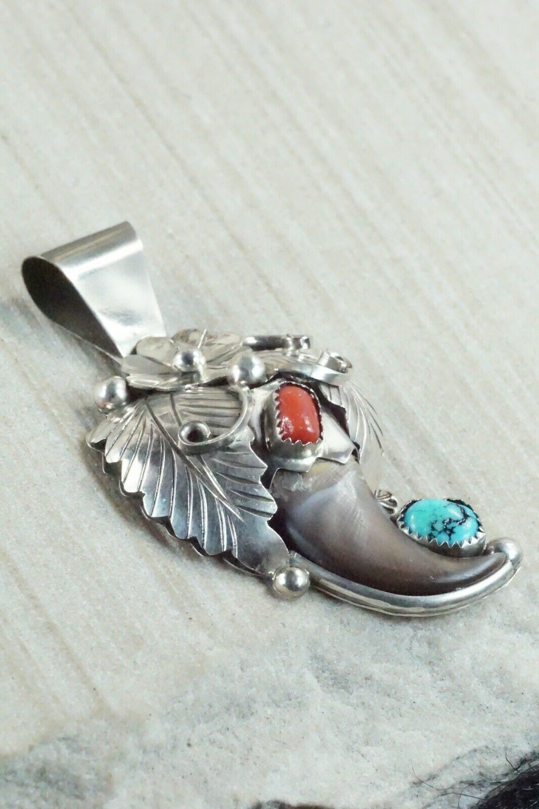Turquoise, Coral & Sterling Silver Pendant - Jerry Thompson