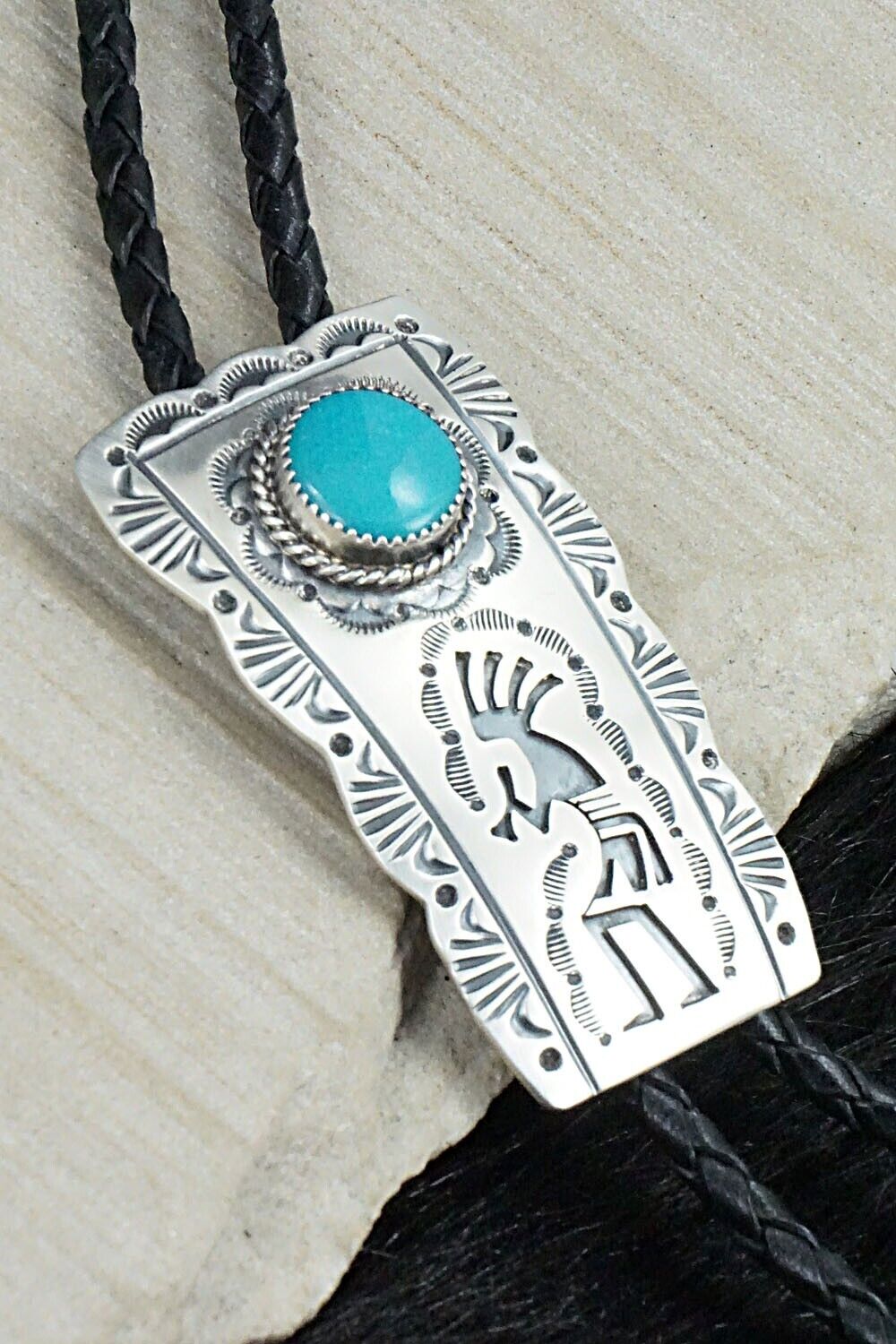 Turquoise & Sterling Silver Bolo Tie - Leonard Jim