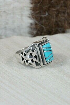 Turquoise & Sterling Silver Ring - Leslie & Gladys Lamy - Size 9.75