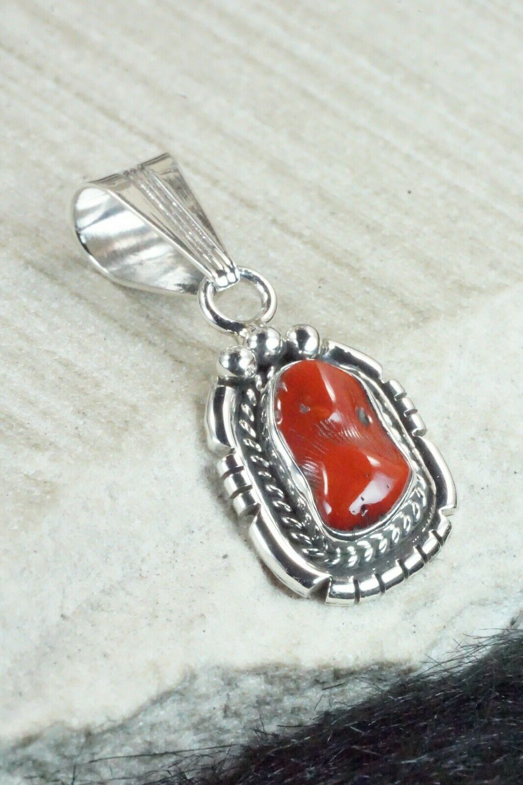 Coral & Sterling Silver Pendant - Samuel Yellowhair