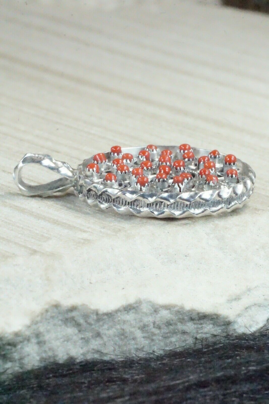 Coral, Turquoise & Sterling Silver Pendant - Wayne Johnson Sr.