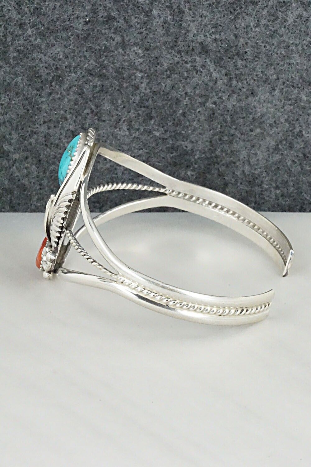 Turquoise, Coral and Sterling Silver Bracelet - Leonard Spencer