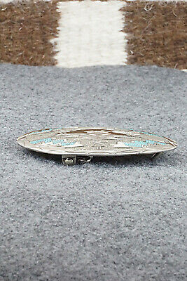 Turquoise Chip Inlay & Sterling Silver Belt Buckle - Raymond Begay