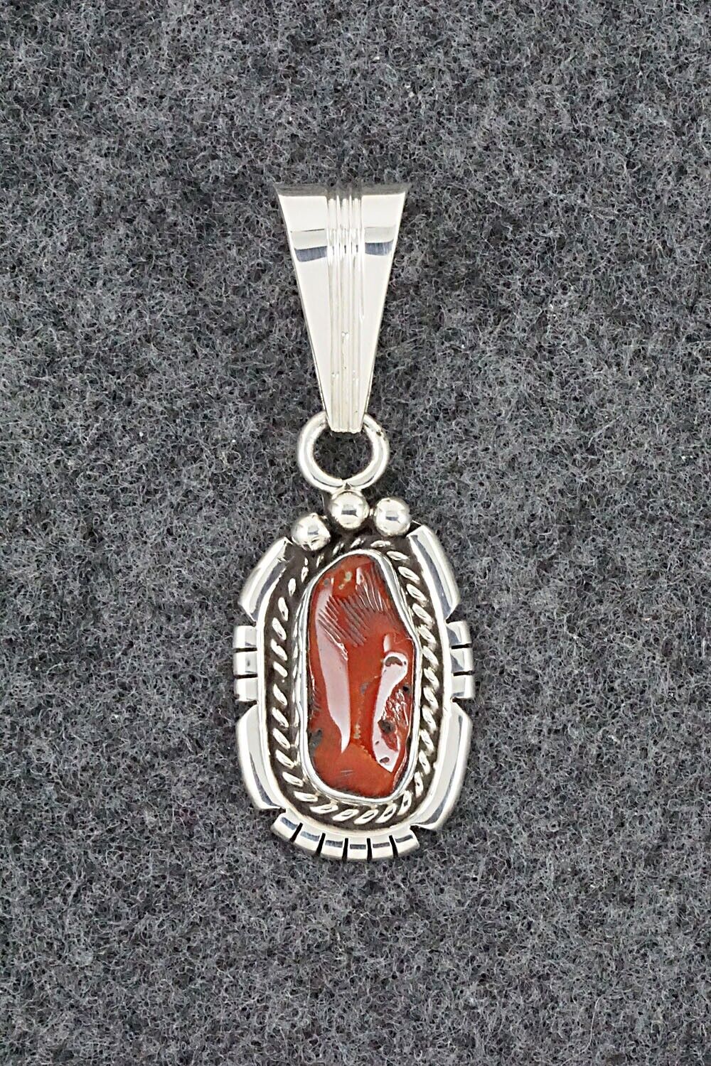 Coral & Sterling Silver Pendant - Samuel Yellowhair