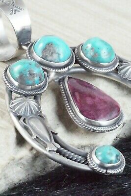 Turquoise, Spiny Oyster & Sterling Silver Pendant - Navajo