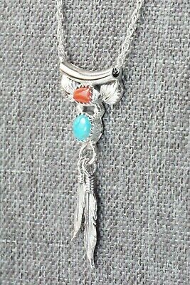 Turquoise, Coral & Sterling Silver Necklace - Sharon McCarthy