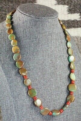 Turquoise, Coral & Sterling Silver Necklace - Navajo