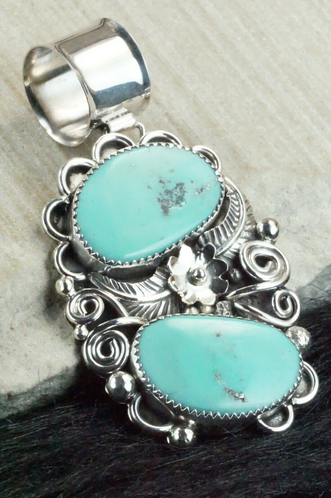 Turquoise and Sterling Silver Pendant - Shirley Largo