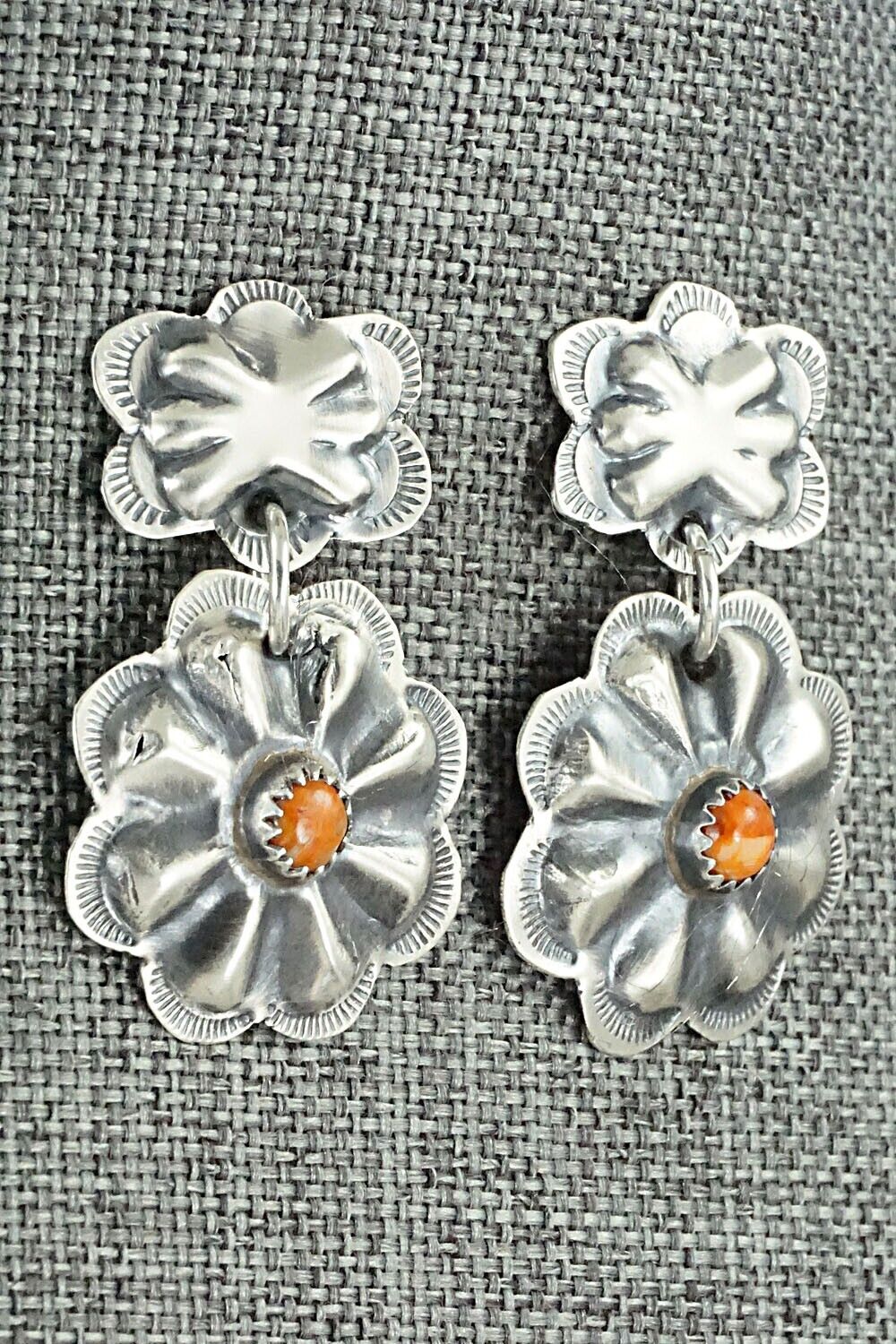 Spiny Oyster & Sterling Silver Earrings - Joan Begay